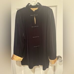 Coldwater Creek Elegant Black Velvet Women's Jacket with silk Gold Accents. M